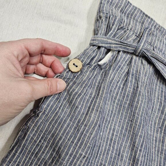 Joh Blue & White Striped Linen High Waist Shorts With Belt & Button Details - Picture 6 of 12